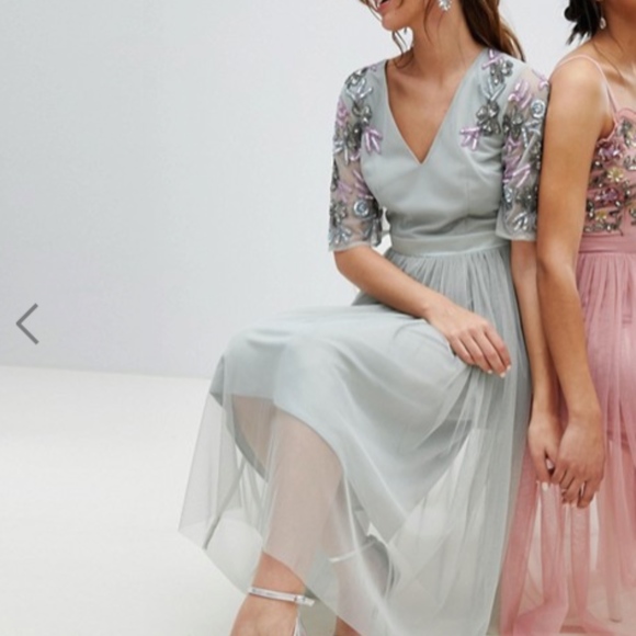 maya plus embellished tulle sleeve maxi tulle dress